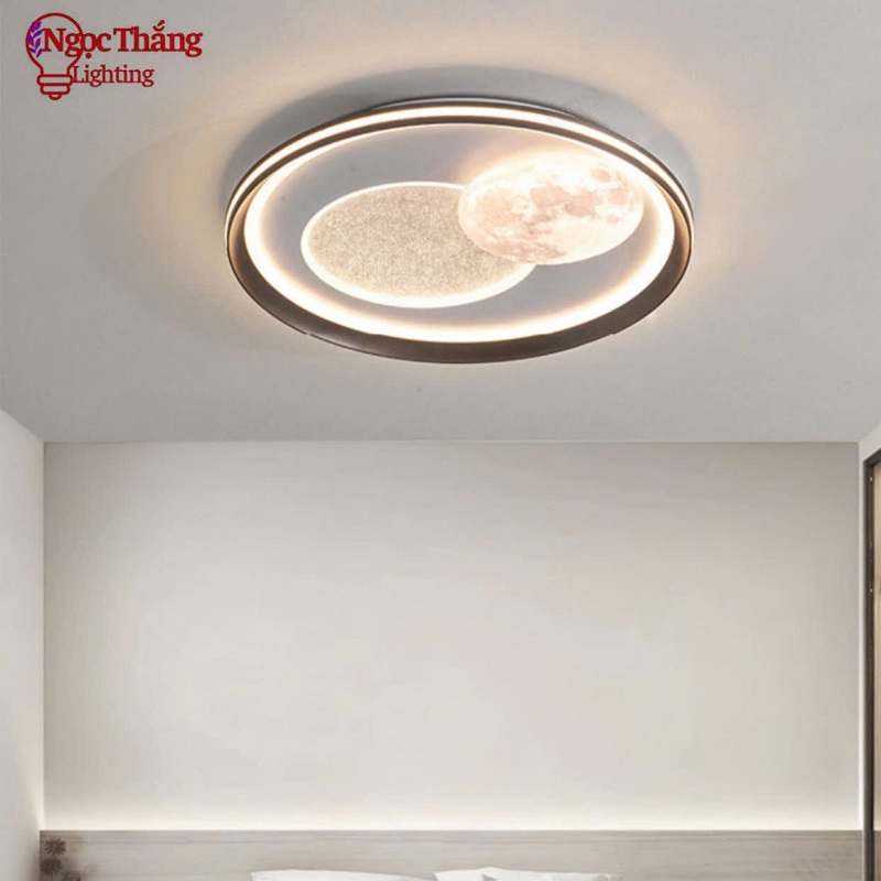 Đèn Mâm Ốp Trần Tròn Mặt Trăng Trang Trí Phòng Ngủ Cho Bé Led 3 Màu 220V MO9100 Ngọc Thắng