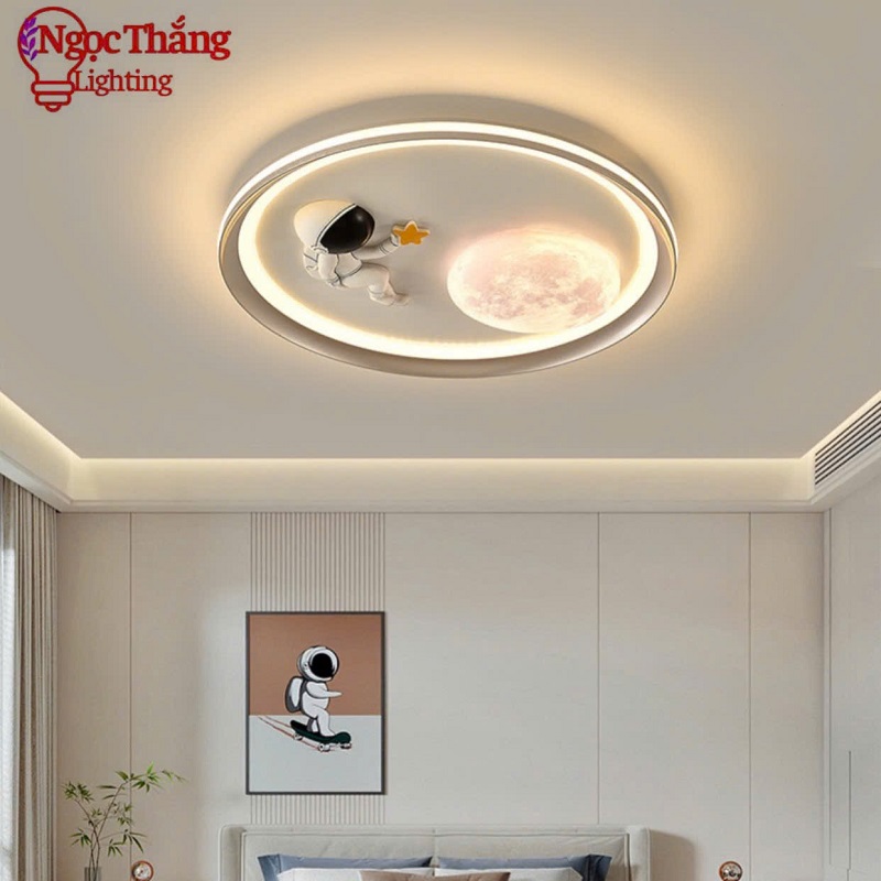 Đèn Mâm Ốp Trần Tròn Phi Hành Gia Trang Trí Phòng Ngủ Cho Bé Led 3 Màu 220V MO9102 Ngọc Thắng - Ảnh 6