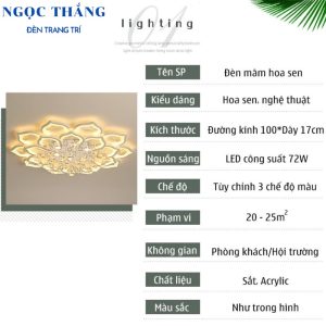 Alternative view of Đèn Mâm Pha Lê Ốp Trần 20 Cánh Hiện Đại Trang Trí Sảnh Phòng Khách Led 3 Chế Độ Màu MO9002 Ngọc Thắng (Kèm remote)