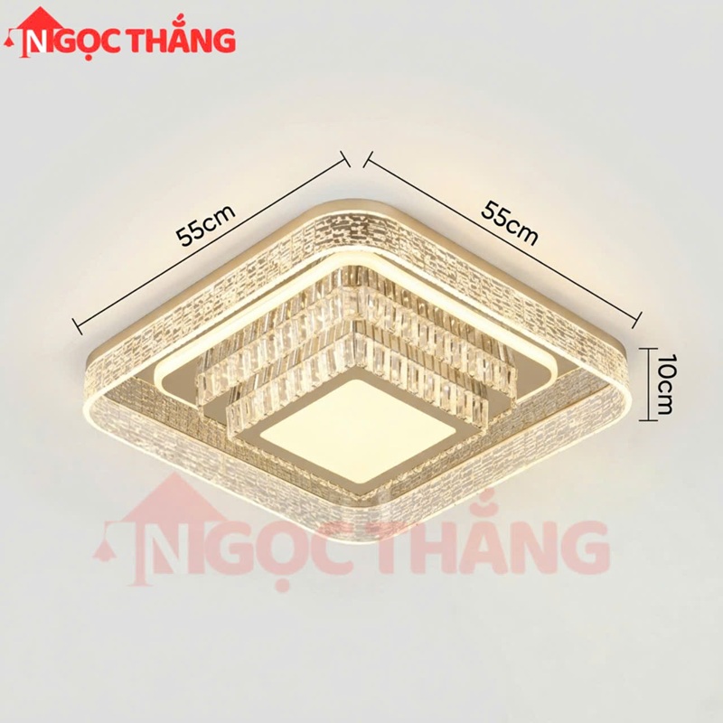 Đèn Mâm Pha Lê Ốp Trần Vuông 55cm Hiện Đại Trang Trí Phòng Khách Led 3 Màu 220V MT9051 Ngọc Thắng - Ảnh 2