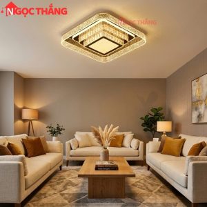 Đèn Mâm Pha Lê Ốp Trần Vuông 55cm Hiện Đại Trang Trí Phòng Khách Led 3 Màu 220V MT9051 Ngọc Thắng