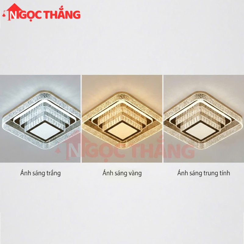 Đèn Mâm Pha Lê Ốp Trần Vuông 55cm Hiện Đại Trang Trí Phòng Khách Led 3 Màu 220V MT9051 Ngọc Thắng - Ảnh 3