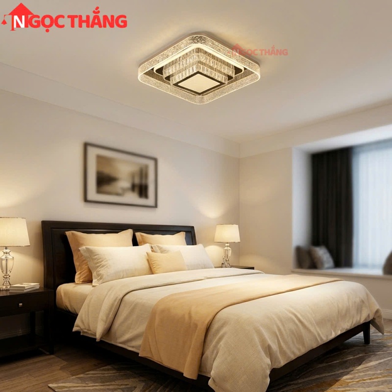 Đèn Mâm Pha Lê Ốp Trần Vuông 55cm Hiện Đại Trang Trí Phòng Khách Led 3 Màu 220V MT9051 Ngọc Thắng - Ảnh 7
