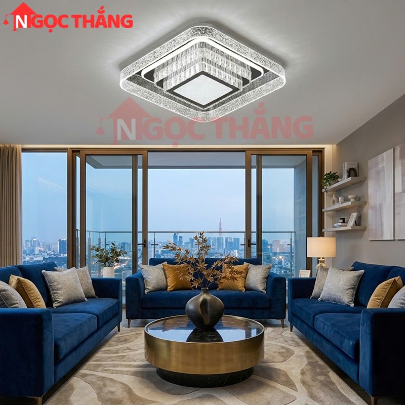 Đèn Mâm Pha Lê Ốp Trần Vuông 55cm Hiện Đại Trang Trí Phòng Khách Led 3 Màu 220V MT9051 Ngọc Thắng - Ảnh 6