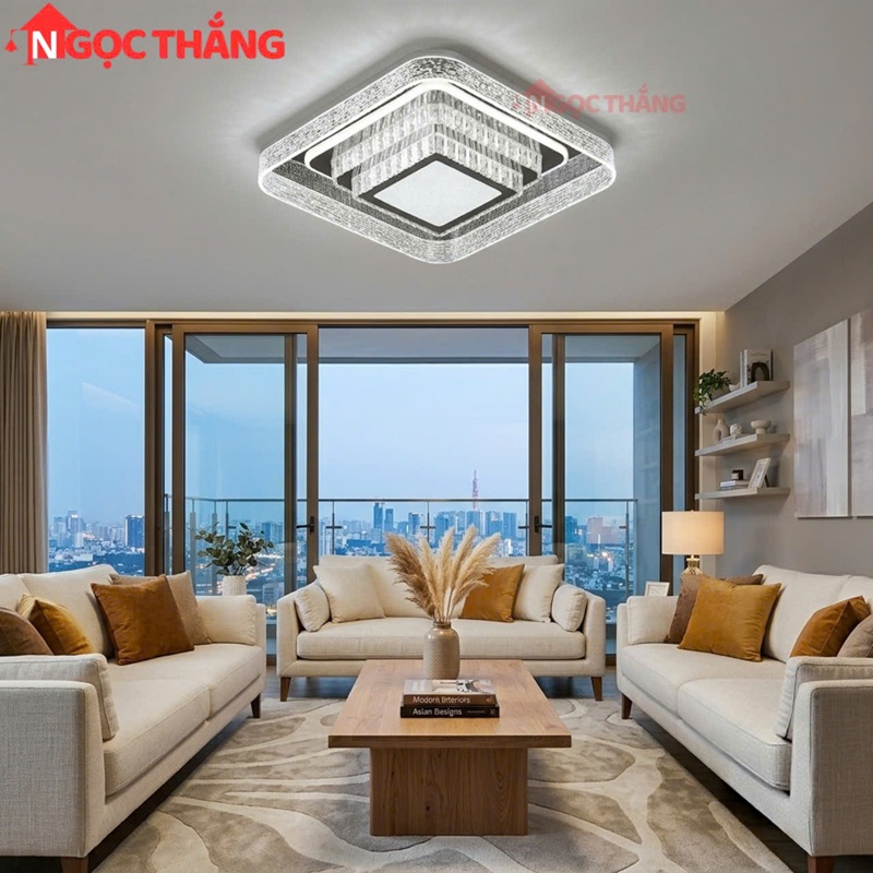 Đèn Mâm Pha Lê Ốp Trần Vuông 55cm Hiện Đại Trang Trí Phòng Khách Led 3 Màu 220V MT9051 Ngọc Thắng - Ảnh 5