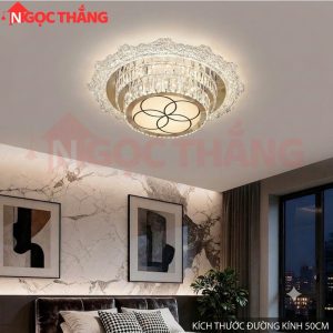 Đèn Mâm Ốp Trần Tròn 50cm Trang Trí Phòng Khách Phòng Ngủ Led 3 Màu 220V MT926 Ngọc Thắng Kèm remote