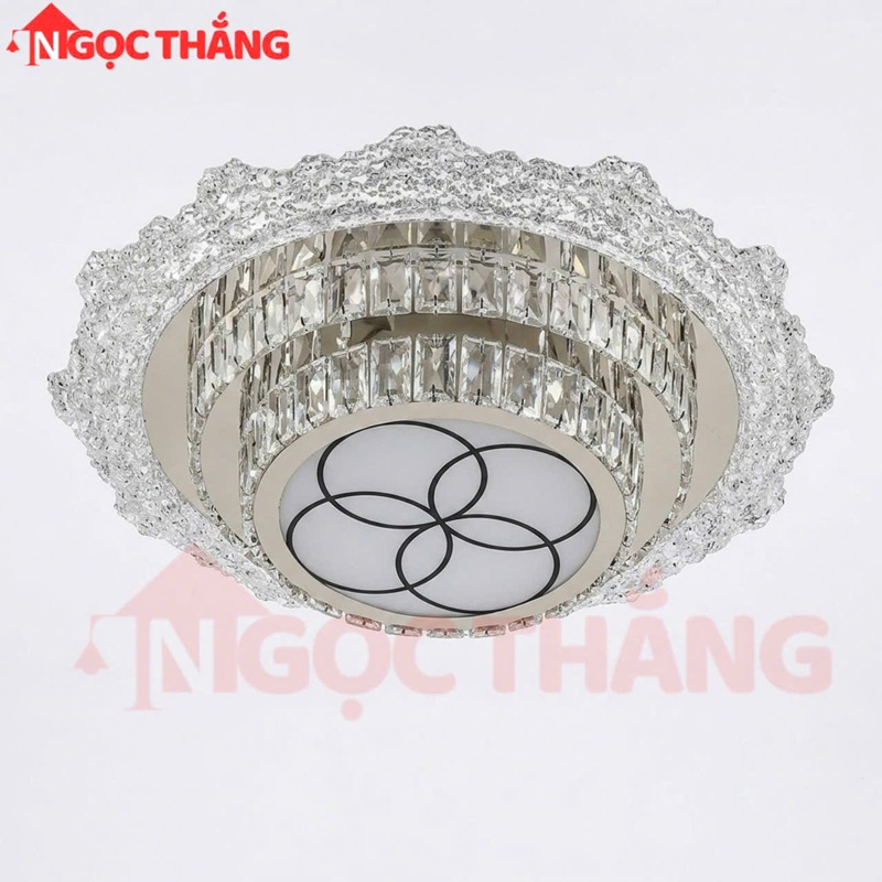 Đèn Mâm Ốp Trần Tròn 50cm Trang Trí Phòng Khách Phòng Ngủ Led 3 Màu 220V MT926 Ngọc Thắng Kèm remote - Ảnh 3