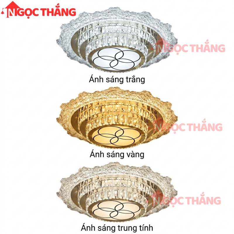 Đèn Mâm Ốp Trần Tròn 50cm Hiện Đại Trang Trí Phòng Khách Led 3 Màu 220V MT926 Ngọc Thắng Kèm remote - Ảnh 3