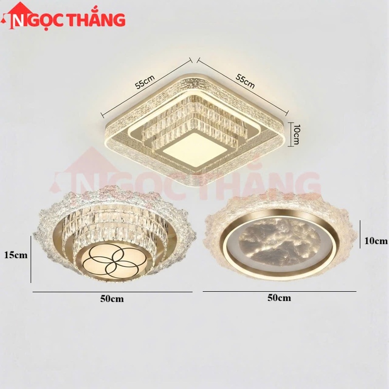 Đèn Mâm Ốp Trần Tròn 50cm Hiện Đại Trang Trí Phòng Khách Led 3 Màu 220V MT926 Ngọc Thắng Kèm remote - Ảnh 2