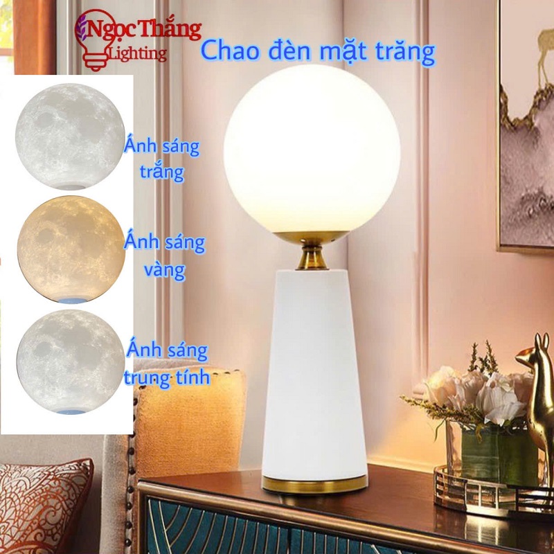 Đèn ngủ để bàn mặt trăng trang trí phòng khách phòng ngủ Led 3 màu 12W 220V DB0519 Ngọc Thắng