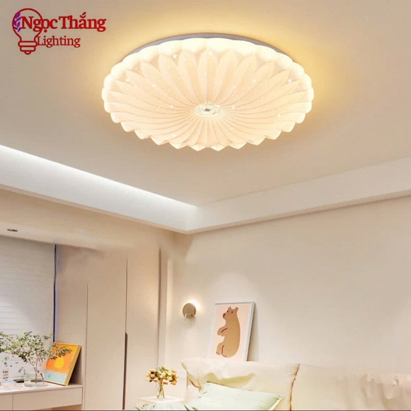 Đèn Ốp Trần Hoa Tròn 50cm Trang Trí Phòng Khách Phòng Ngủ Led 3 Màu OP1237 Ngọc Thắng