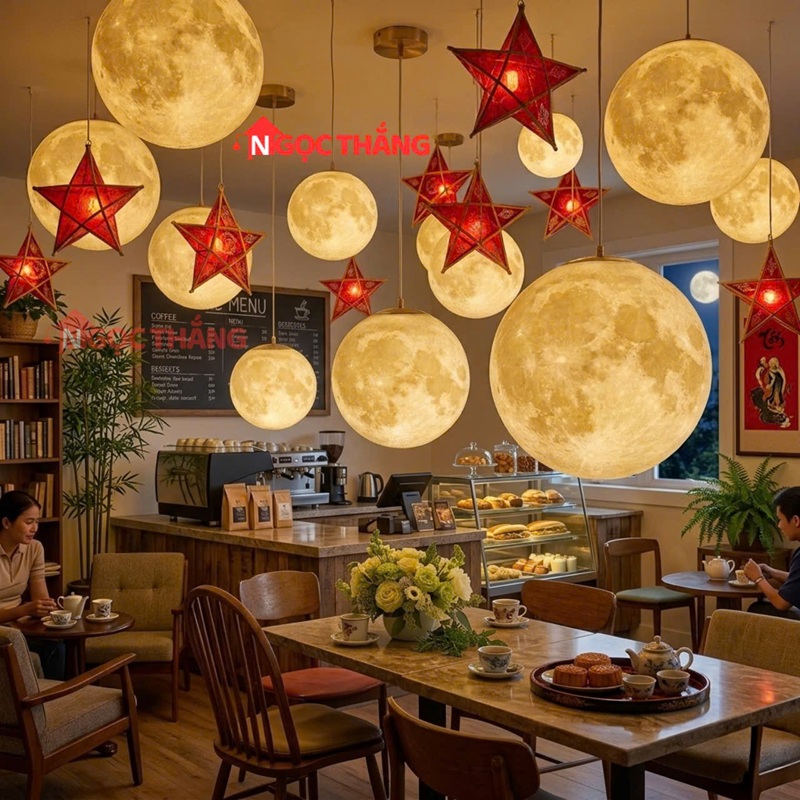 Đèn thả mặt trăng 15cm 20cm 25cm 30cm trang trí phòng ngủ bàn ăn Led 3 màu 12W 220V THD20 Ngọc Thắng