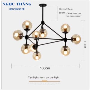 Alternative view of Đèn thả trần 10 bóng cao cấp trang trí phòng khách phòng ngủ bàn ăn T9283/10 Ngọc Thắng (Kèm 10 bóng Led ánh sáng vàng)