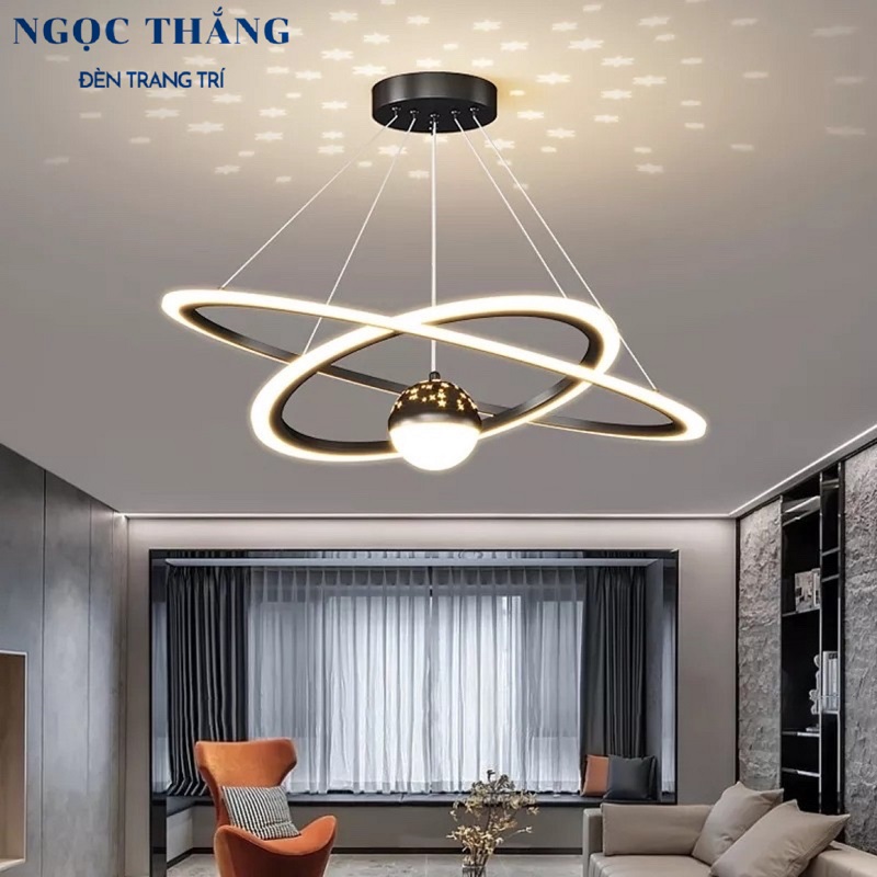 Đèn thả 2 vòng Led 40-60 trang trí phòng khách bàn ăn Led 3 chế độ màu TH8234 Ngọc Thắng (Tặng kèm remote điều khiển)