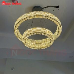Đèn thả trần 2 vòng pha lê 80cm 50cm trang trí bàn ăn phòng khách 3 màu TH8806 220V Ngọc Thắng - Ảnh 3