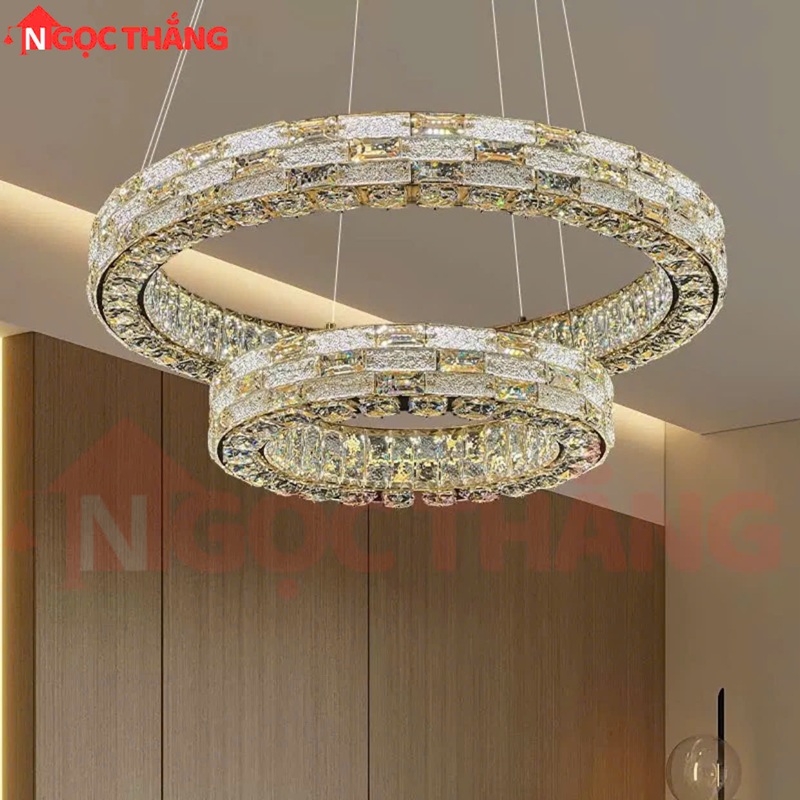 Đèn thả trần 2 vòng pha lê 80cm 50cm trang trí bàn ăn phòng khách 3 màu TH8806 220V Ngọc Thắng - Ảnh 11
