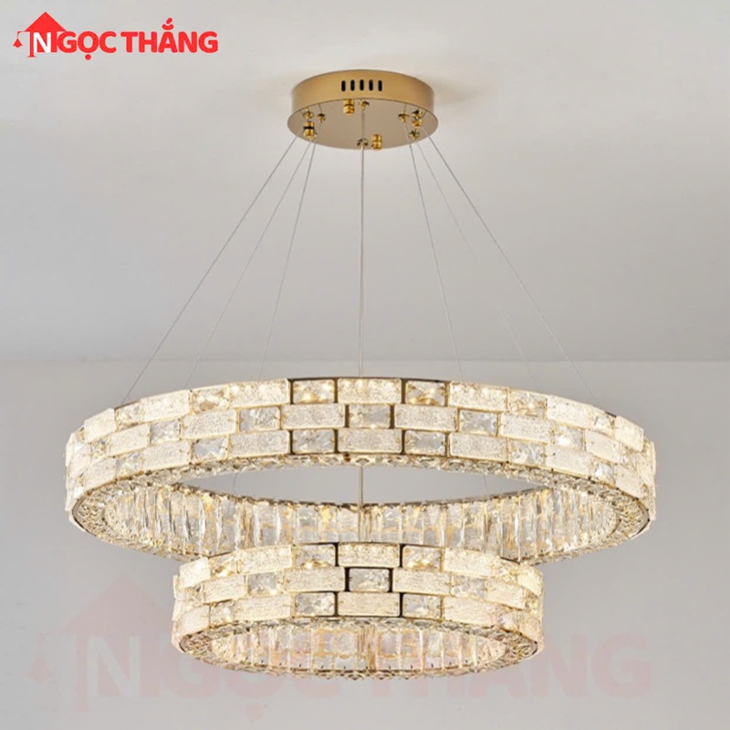 Đèn thả trần 2 vòng pha lê 80cm 50cm trang trí bàn ăn phòng khách 3 màu TH8806 220V Ngọc Thắng - Ảnh 10