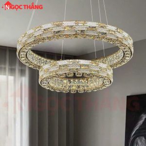 Alternative view of Đèn thả trần 2 vòng pha lê 80cm 50cm trang trí bàn ăn phòng khách 3 màu TH8806 220V Ngọc Thắng