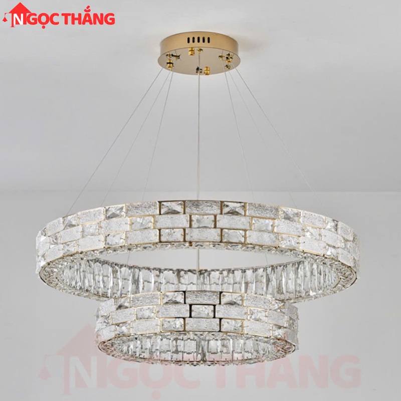 Đèn thả trần 2 vòng pha lê 80cm 50cm trang trí bàn ăn phòng khách 3 màu TH8806 220V Ngọc Thắng - Ảnh 9
