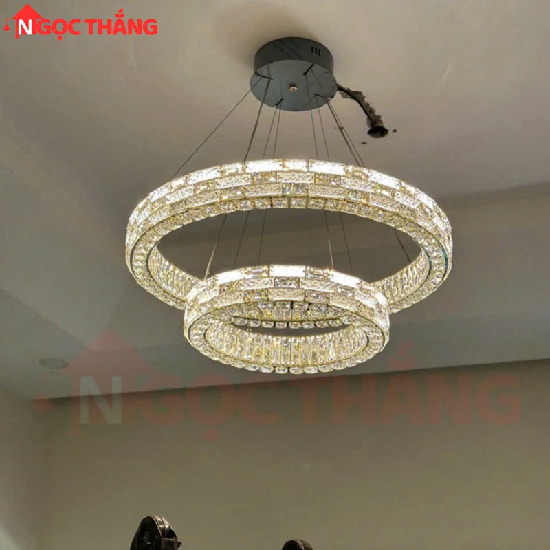Đèn thả trần 2 vòng pha lê 80cm 50cm trang trí bàn ăn phòng khách 3 màu TH8806 220V Ngọc Thắng - Ảnh 4