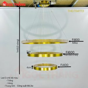 Alternative view of Đèn thả trần 3 vòng Led 40-60-80 trang trí phòng khách bàn ăn Led 3 màu THD7041T3 Ngọc Thắng