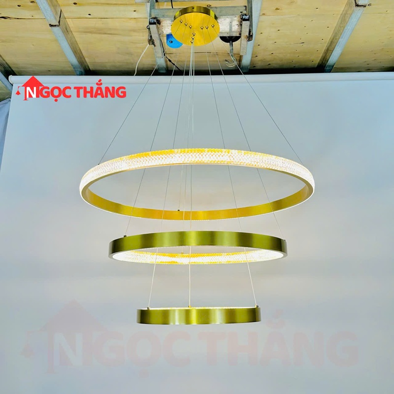 Đèn thả trần 3 vòng Led 40-60-80 trang trí phòng khách bàn ăn Led 3 màu THD7041T3 Ngọc Thắng