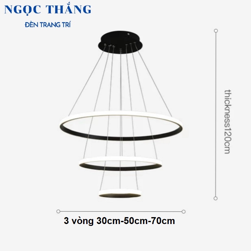 Đèn thả 3 vòng Led 30-50-70 trang trí phòng khách bàn ăn Led 3 chế độ màu TH862 Ngọc Thắng - Ảnh 2