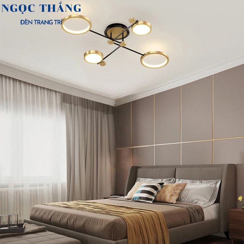 Đèn ốp trần 4 bóng cao cấp trang trí phòng khách phòng ngủ bàn ăn Led 3 chế độ màu 42W 220V TTK112T2+2 Ngọc Thắng
