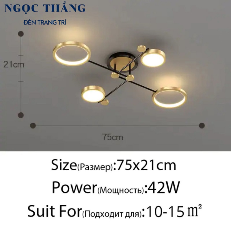 Đèn ốp trần 4 bóng cao cấp trang trí phòng khách phòng ngủ bàn ăn Led 3 chế độ màu 42W 220V TTK112T2+2 Ngọc Thắng - Ảnh 2