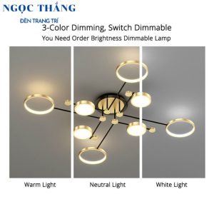 Đèn ốp trần 4 bóng cao cấp trang trí phòng khách phòng ngủ bàn ăn Led 3 chế độ màu 42W 220V TTK112T2+2 Ngọc Thắng - Ảnh 3