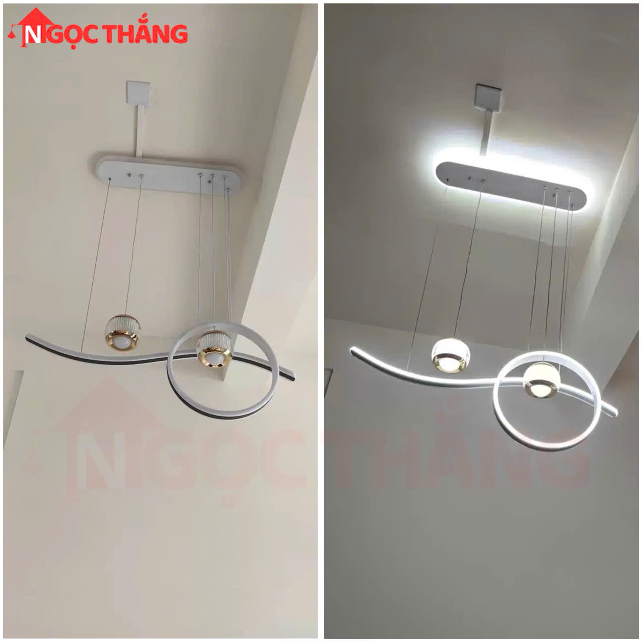 Đèn thả trần bàn ăn Ngang 100cm trang trí phòng khách Led 3 chế độ màu T8192 Ngọc Thắng - Ảnh 5