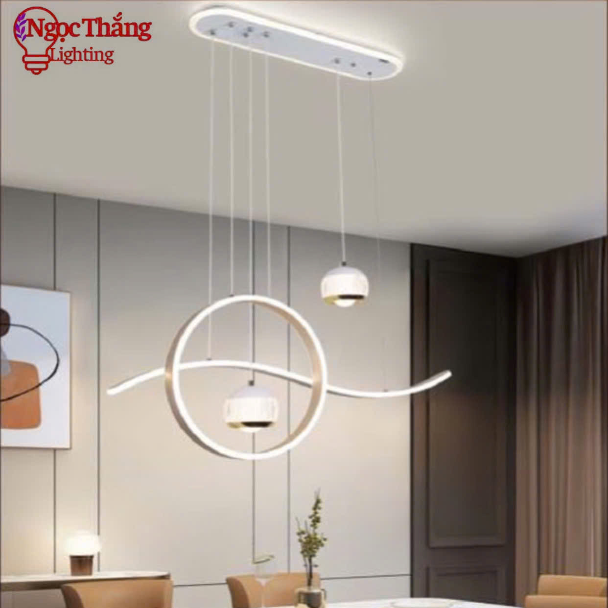 Đèn thả trần bàn ăn Ngang 100cm trang trí phòng khách Led 3 chế độ màu T8192 Ngọc Thắng - Ảnh 3