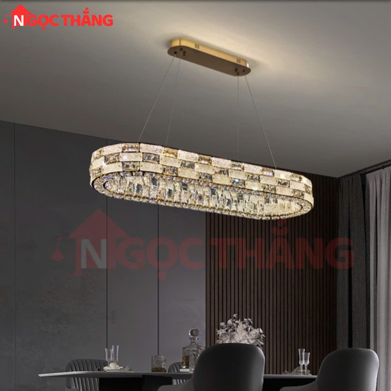 Đèn thả trần bàn ăn Ngang 90cm Rộng 30cm pha lê trang trí phòng khách 3 màu TH8808 220V Ngọc Thắng