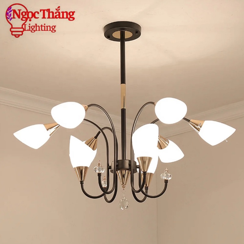 Đèn thả trần phòng ngủ 9 bóng trang trí phòng khách bàn ăn Led 3 chế độ màu T9139-9 Ngọc Thắng - Ảnh 5