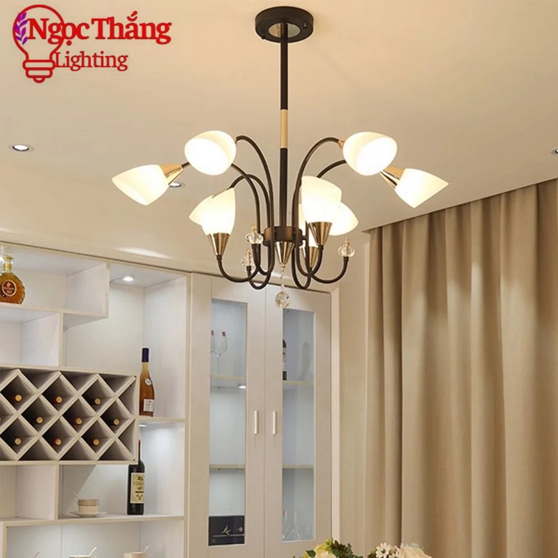 Đèn thả trần phòng ngủ 9 bóng trang trí phòng khách bàn ăn Led 3 chế độ màu T9139-9 Ngọc Thắng - Ảnh 4