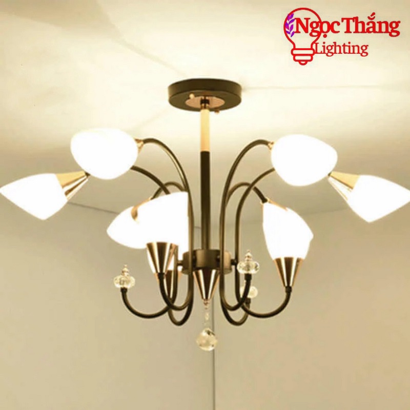 Đèn thả trần phòng ngủ 9 bóng trang trí phòng khách bàn ăn Led 3 chế độ màu T9139-9 Ngọc Thắng - Ảnh 3