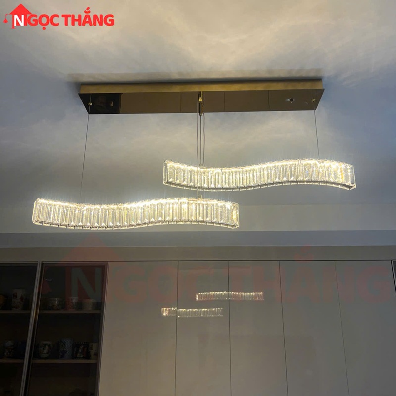 Đèn thả trần pha lê cao cấp trang trí phòng khách bàn ăn Led 3 màu THD7047N2 220V Ngọc Thắng