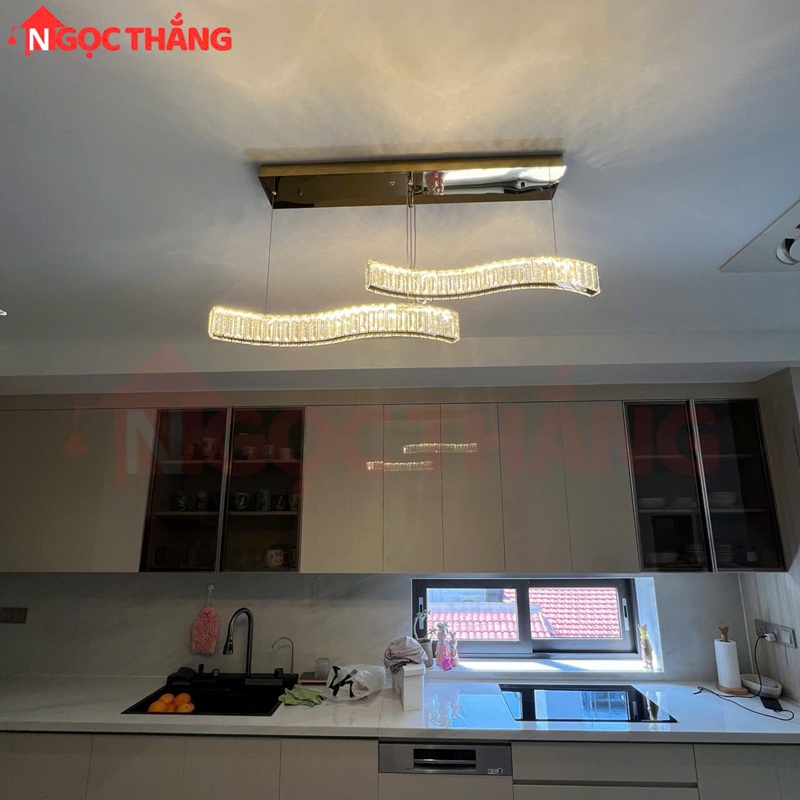 Đèn thả trần pha lê cao cấp trang trí phòng khách bàn ăn Led 3 màu THD7047N2 220V Ngọc Thắng - Ảnh 3