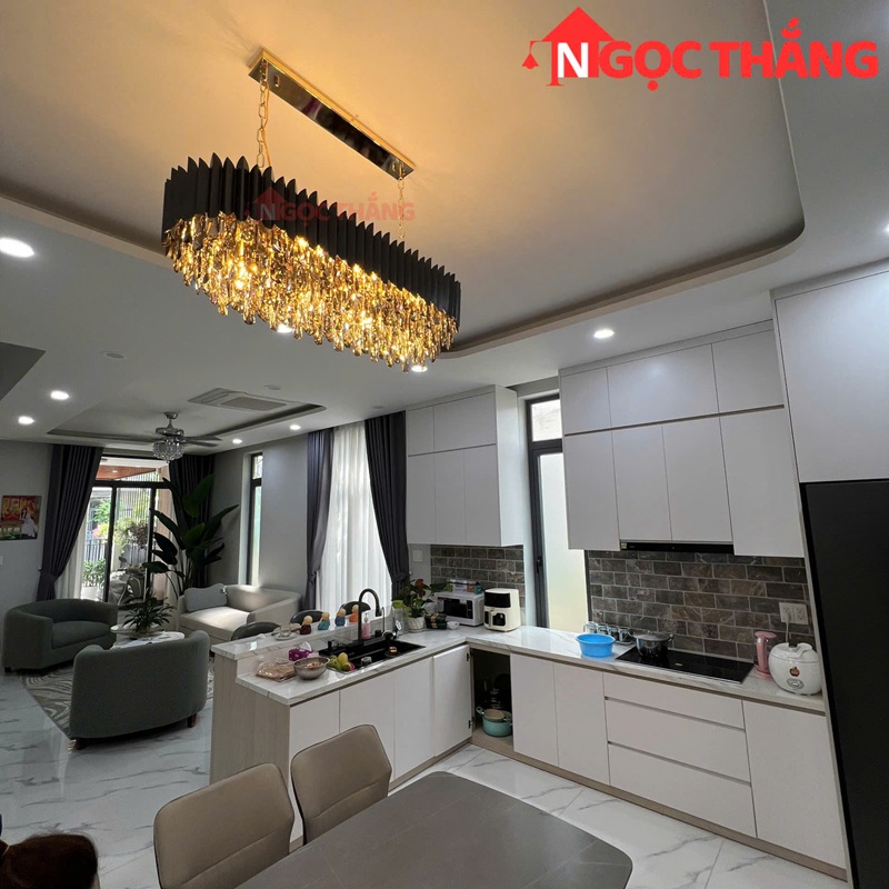 Đèn thả trần pha lê K9 màu khói 90cm trang phí phòng khách nhà hàng khách sạn trong nhà 144W 220V TPL88210 Ngọc Thắng - Ảnh 4