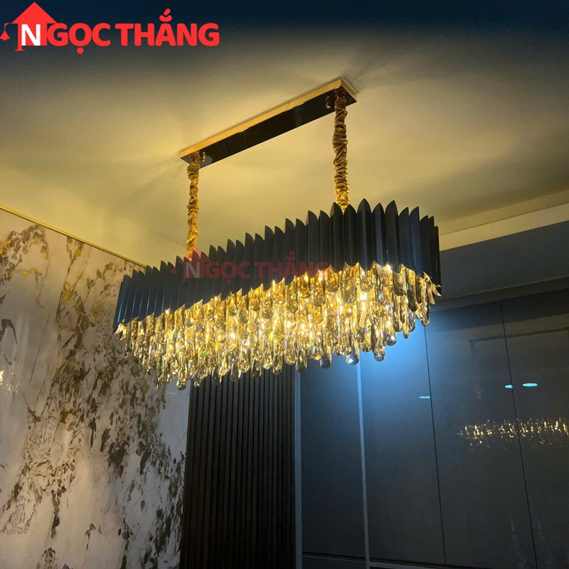 Đèn thả trần pha lê K9 màu khói 90cm trang phí phòng khách nhà hàng khách sạn trong nhà 144W 220V TPL88210 Ngọc Thắng - Ảnh 3