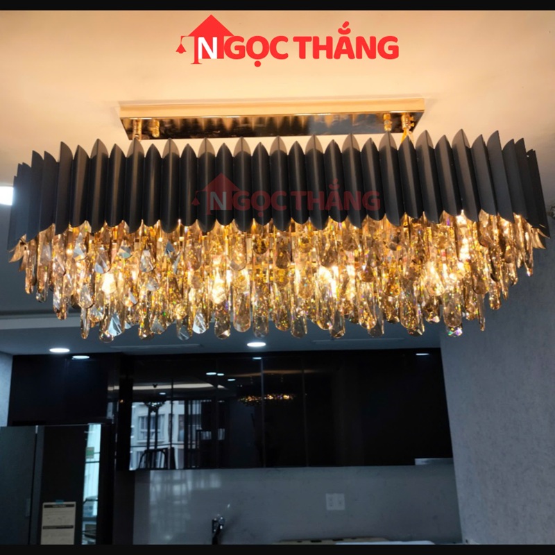 Đèn thả trần pha lê K9 màu khói 90cm trang phí phòng khách nhà hàng khách sạn trong nhà 144W 220V TPL88210 Ngọc Thắng - Ảnh 8