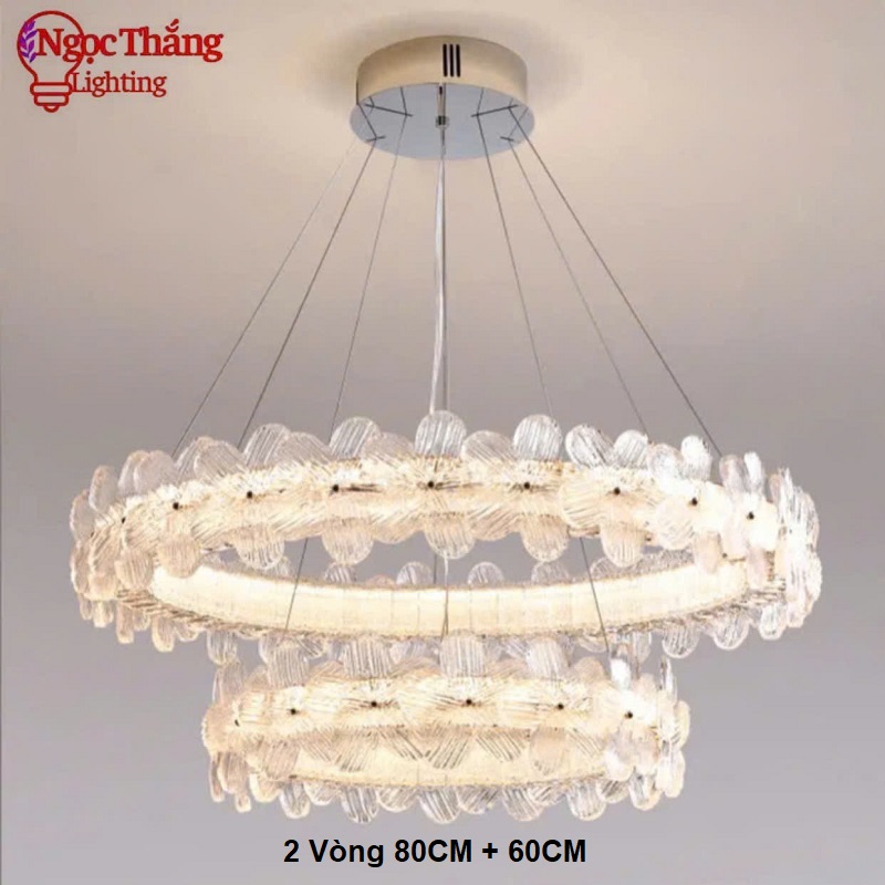 Đèn thả trần pha lê hoa mai 60cm trang trí bàn ăn phòng khách Led 3 chế độ màu TPL3026/60 Ngọc Thắng - Ảnh 3