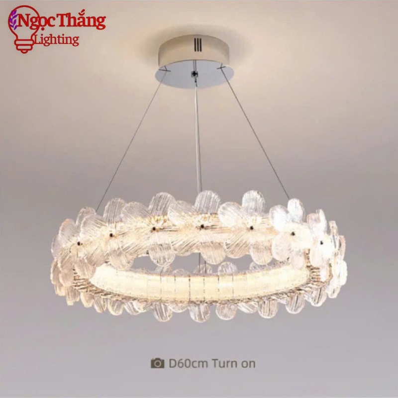 Đèn thả trần pha lê hoa mai 60cm trang trí bàn ăn phòng khách Led 3 chế độ màu TPL3026/60 Ngọc Thắng - Ảnh 12