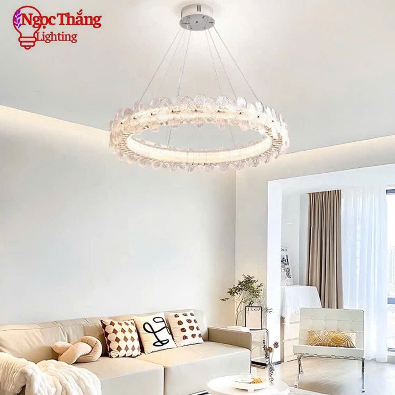 Đèn thả trần pha lê hoa mai 60cm trang trí bàn ăn phòng khách Led 3 chế độ màu TPL3026/60 Ngọc Thắng - Ảnh 10