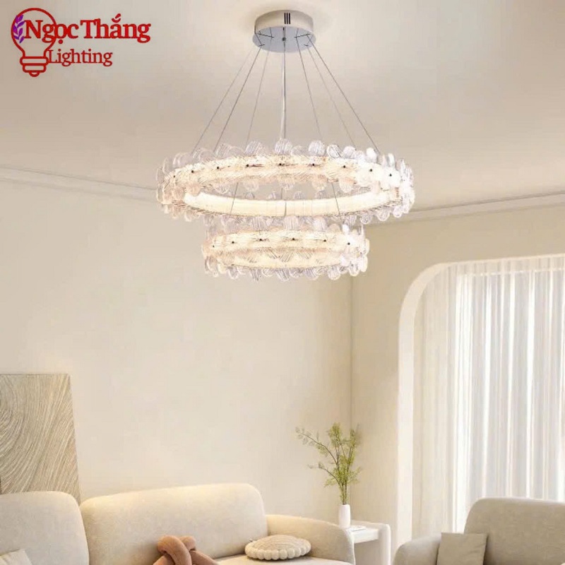 Đèn thả trần pha lê hoa mai 60cm trang trí bàn ăn phòng khách Led 3 chế độ màu TPL3026/60 Ngọc Thắng - Ảnh 9