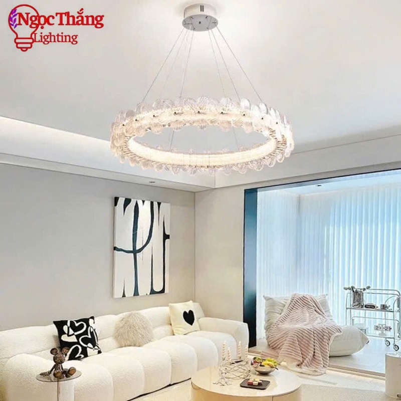 Đèn thả trần pha lê hoa mai 60cm trang trí bàn ăn phòng khách Led 3 chế độ màu TPL3026/60 Ngọc Thắng - Ảnh 8