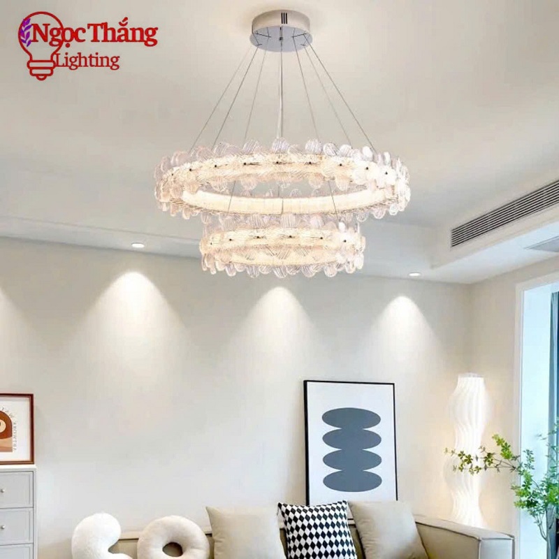 Đèn thả trần pha lê hoa mai 60cm trang trí bàn ăn phòng khách Led 3 chế độ màu TPL3026/60 Ngọc Thắng - Ảnh 7