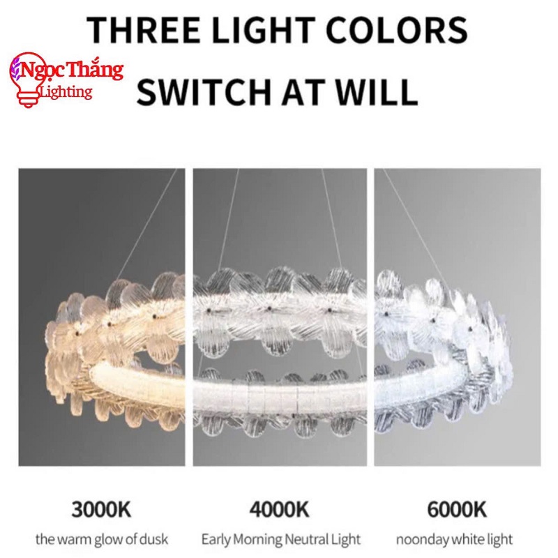 Đèn thả trần pha lê hoa mai 60cm trang trí bàn ăn phòng khách Led 3 chế độ màu TPL3026/60 Ngọc Thắng - Ảnh 2