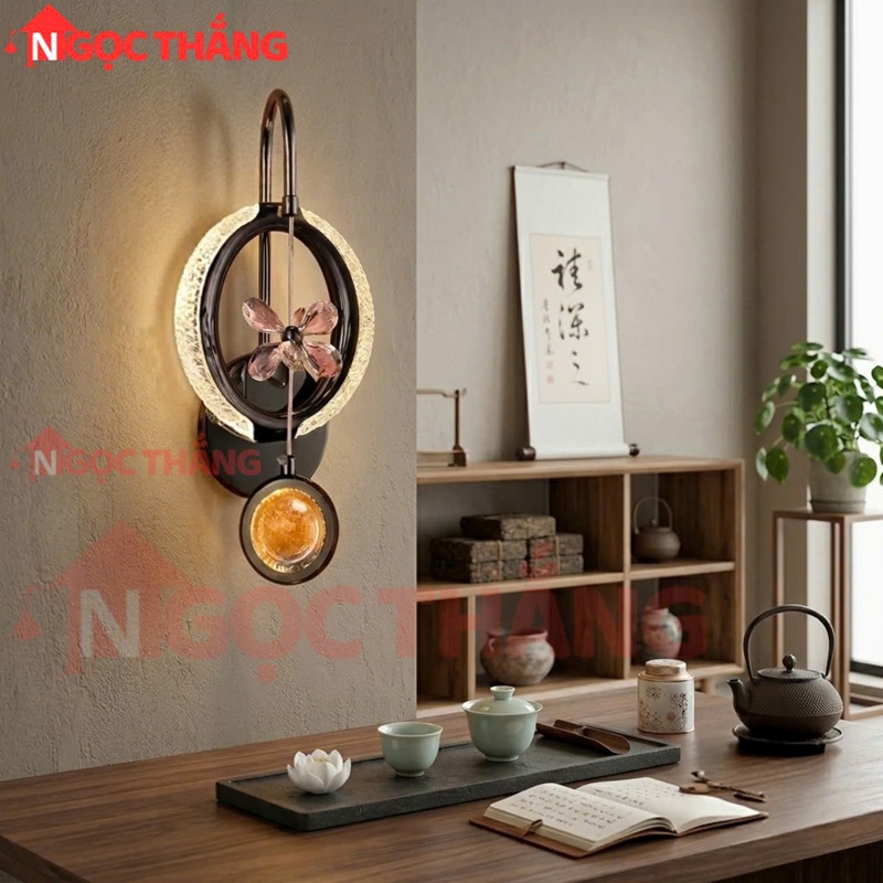Đèn treo tường Hình Tròn trang trí phòng khách phòng ngủ Led 3 màu 8W 220V VB129 Ngọc Thắng