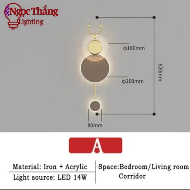 Đèn treo tường ốp tường trang trí phòng khách phòng ngủ cầu thang 3 chế độ màu Led 14W GT354-24 Ngọc Thắng - Ảnh 2